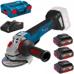 BOSCH GWS 18V-10 PC (SOLO) Polizor unghiular brushless, Li-Ion, diametru disc 125 +  Set 3 acumulatori Li-Ion, 18V, 5Ah + Incarcator + L-BOXX 136