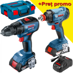 BOSCH GSR 18V-50 Masina de gaurit si insurubat brushless cu 2 acumulatori Li-Ion, 4Ah ProCore, 50Nm, cu incarcator rapid de 8Ah GAL1880CV + GDX 180-LI Masina de insurubat cu impact, 180Nm + L-BOXX