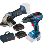 BOSCH GSR 18V-50 Masina de gaurit si insurubat brushless, Li-Ion, 50Nm + GWS 18-125 V-LI Polizor unghiular Li-Ion + Set 2 acumulatori 4Ah ProCore + Incarcator rapid de 8Ah GAL1880CV + Geanta textil