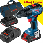 BOSCH GSR 18V-50 Masina de gaurit si insurubat brushless, Li-Ion, 50Nm +  Set 2 acumulatori 4Ah ProCore + Incarcator rapid de 8Ah GAL1880CV + Geanta textil mediu