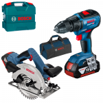 BOSCH GSR 18V-50 Masina de gaurit si insurubat brushless cu 2 acumulatori Li-Ion, 5Ah, 50Nm, cu incarcator rapid de 8Ah GAL1880CV + Valiza L-CASE + GKS 18V-57 Ferastrau circular Li-Ion + Geanta textil