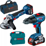 BOSCH GSR 18V-50 Masina de gaurit si insurubat brushless cu 2 acumulatori Li-Ion, 5Ah, 50Nm, cu incarcator rapid de 8Ah GAL1880CV + Valiza L-CASE + GWS 18V-10 Polizor unghiular brushless, Li-Ion, diametru disc 125 + Geanta textil