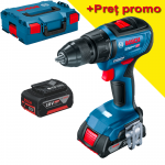 BOSCH GSB 18V-50 Masina de gaurit cu percutie brushless cu 2 acumulatori Li-Ion, unul de 2Ah si unul de 5Ah, 50Nm, cu incarcator rapid de 8Ah GAL1880CV + L-BOXX