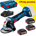 BOSCH GWS 180-LI Polizor unghiular brushless Li-Ion, diametru disc 125 mm +  Set 3 acumulatori Li-Ion, 18V, 5Ah + Incarcator + L-BOXX 136