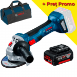 BOSCH GWS 180-LI Polizor unghiular brushless cu 1 acumulator Li-Ion, 4Ah CoolPack, diametru disc 125 mm + Geanta textil mediu (Fara incarcator in set)