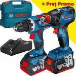 BOSCH Kit 2 scule 18V GSR 18V-60 C Masina de gaurit si insurubat brushless cu 2 acumulatori Li-Ion, 5Ah, 60Nm + GDX 18V-200 Masina de insurubat cu impact brushless, Li-Ion, 200Nm + L-CASE