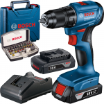 BOSCH GSR 185-LI Masina de gaurit si insurubat brushless cu 2 acumulatori Li-Ion, 2Ah, 50Nm + Valiza + Caseta 31 biti cu adaptor