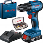 BOSCH GSR 185-LI Masina de gaurit si insurubat brushless cu 1 acumulator Li-Ion, 2Ah, 50Nm + Valiza + Caseta 31 biti cu adaptor