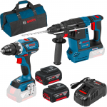 BOSCH GBH 18V-26 Ciocan rotopercutor brushless, Li-Ion, 2.6J + GSR 18 V-EC Masina de gaurit si insurubat brushless, Li-Ion, 60Nm + SET PRO-MIX - Incarcator GAL1880CV + 2 acu 18V, 5Ah + Geanta textil mediu 