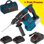 BOSCH GBH 18V-26 (SOLO) Ciocan rotopercutor brushless, Li-Ion, 2.6J +  Set 2 acumulatori 4Ah ProCore + Incarcator + Geanta textil mediu