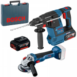 BOSCH GBH 18V-26 Ciocan rotopercutor brushless, cu 2 acumulatori Li-Ion, 6Ah, 2.6J + GWS 18V-10 Polizor unghiular brushless, Li-Ion, diametru disc 125