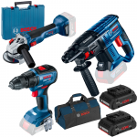 BOSCH GBH 180-LI Ciocan rotopercutor cu 2 acumulatori Li-Ion 4Ah ProCore, 1.7J + Valiza + GSR 18V-50 + GWS 18V-10 Masina de gaurit si insurubat brushless, Li-Ion, 50Nm + Polizor unghiular brushless, Li-Ion, diametru disc 125 + Geanta textil