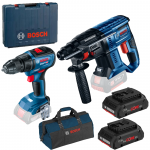 BOSCH GBH 180-LI Ciocan rotopercutor cu 2 acumulatori Li-Ion 4Ah ProCore, 1.7J + Valiza + GSR 18V-50 Masina de gaurit si insurubat brushless, Li-Ion, 50Nm + Geanta textil