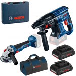 BOSCH GBH 180-LI Ciocan rotopercutor cu 2 acumulatori Li-Ion 4Ah ProCore, 1.7J + Valiza + GWS 18V-10 Polizor unghiular brushless, Li-Ion, diametru disc 125 + Geanta textil