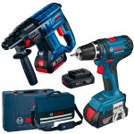 BOSCH GBH 180-LI Ciocan rotopercutor Li-Ion, 1.7J, + Valiza + Acumulator 5Ah + GSR 18-2-LI Masina de gaurit si insurubat cu 2 acumulatori Li-Ion, 1.5Ah, 38Nm + Geanta textil