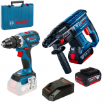 BOSCH GBH 180-LI Ciocan rotopercutor cu 2 acumulatori Li-Ion 4Ah, 1.7J + GSR 18 V-EC Masina de gaurit si insurubat brushless, Li-Ion, 60Nm