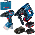 BOSCH GBH 180-LI Ciocan rotopercutor cu 3 acumulatori Li-Ion 4Ah, 1.7J + GSR 18V-50 Masina de gaurit si insurubat brushless, Li-Ion, 50Nm