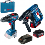 BOSCH GBH 180-LI Ciocan rotopercutor cu 2 acumulatori Li-Ion 4Ah, 1.7J + GSR 18V-50 Masina de gaurit si insurubat brushless, Li-Ion, 50Nm