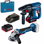 BOSCH GBH 180-LI Ciocan rotopercutor cu 2 acumulatori Li-Ion 4Ah, 1.7J + GWS 18V-10 Polizor unghiular brushless, Li-Ion, diametru disc 125