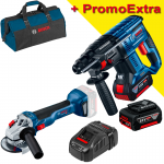 BOSCH GBH 180-LI Ciocan rotopercutor brushless, cu 2 acumulatori Li-Ion 5Ah, 2J + GWS 18V-10 Polizor unghiular brushless, Li-Ion, diametru disc 125 + Geanta textil