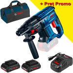 BOSCH GBH 180-LI (SOLO) Ciocan rotopercutor brushless Li-Ion, 2J +  Set 2 acumulatori 4Ah ProCore + Incarcator + Geanta textil mediu