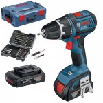 BOSCH GSR 18 V-LI Masina de gaurit si insurubat cu 2 acumulator Li-Ion, 1.5Ah, 60Nm + Set 43 biti + L-BOXX (NOU!)