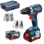 BOSCH GSR 18 V-EC Masina de gaurit si insurubat cu 2 acumulatori Li-Ion, 4Ah, 60Nm + 63 de accesorii + L-BOXX