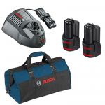 BOSCH GBA12V + GAL1230CV SET PRO-MIX 12V - Set 2 acumulatori Li-Ion, 12V, 2Ah + Incarcator + Geanta textil mediu