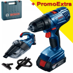 BOSCH GSB 180-LI Masina de gaurit cu percutie cu 2 acumulatori Li-Ion, 1.5Ah, 54Nm + Valiza + GAS 18V-1 (SOLO) Aspirator 18 V