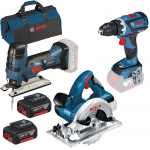 BOSCH Kit 3 scule 18V (GSR 18V-60 C/GST 18V-LI S/GKS 18V-LI) cu 2 acumulatori Li-Ion, 5Ah + Geanta textil mediu