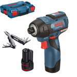 BOSCH GDR 12V-110 Surubelnita cu impact brushless, cu 2 acumulatori Li-Ion, 3Ah, 110Nm + Swiss Peak multitool + L-BOXX