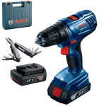 BOSCH GSR 180-LI Masina de gaurit si insurubat cu 2 acumulatori Li-Ion, 1.5Ah, 54Nm + Swiss Peak multitool + Valiza