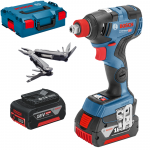 BOSCH GDX 18V-200 C Masina de insurubat cu impact brushless, cu 2 acumulatori Li-Ion, 5Ah, 200Nm + Swiss Peak multitool + L-BOXX