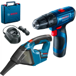 BOSCH GSB 120-LI Masina de gaurit cu percutie cu 2 acumulatori Li-Ion, 2Ah, 30Nm + Valiza + GAS 12V (SOLO) Aspirator