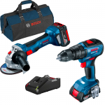 BOSCH GWS 180-LI Polizor unghiular brushless, Li-Ion, diametru disc 115 + GSB 18V-50 Masina de gaurit cu percutie brushless, Li-Ion, 50Nm + 1 acumulator 2Ah + 1 acumulator 4Ah + Geanta textil mediu