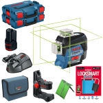 BOSCH GLL 3-80 CG + BM 1 Nivela laser cu linii verzi (30 m) + Suport + 1 acumulator 12V + L-BOXX (2 bucati)  +  Lacat cu Bluetooth LockSmart Mini