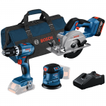 BOSCH Kit 3 scule 18V GSB 18V-45 + GEX 185-LI + GKS 18V-51 + 1 x GBA 4.0Ah + GAL 18V-40 + Geanta textil
