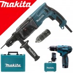 MAKITA HR2470T Ciocan rotopercutor SDS-plus 780W, 2.4J + HP330DWE Masina de gaurit cu percutie cu 2 acumulatori Li-Ion, 10.8V, 1.3Ah, 24Nm