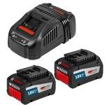 BOSCH GBA18V + GAL1880CV Acumulator Li-Ion, 18 V, 6.3 Ah (2 bucati) + Incarcator