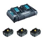 MAKITA  Kit 3 acumulatori Li-Ion, 18V LXT, 5Ah (BL1850Bx3 + DC18RD)