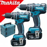 MAKITA DHP480ZJX2 Kit 2 masini de gaurit cu percutie brushless, cu 2 acumulatori Li-Ion, 18V, 5Ah, 54Nm + Makpac x 2 buc