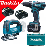 MAKITA DDF456RFE3 Masina de gaurit si insurubat cu 3 acumulatori Li-Ion, 18V, 3Ah, 50Nm + DJV182Z  Ferastrau pentru decupat brushless,  Li-Ion, 18V fara acumulator in set (SOLO)