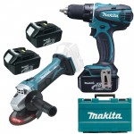 MAKITA DDF456RFE3 Masina de gaurit si insurubat cu 3 acumulatori Li-Ion, 18V, 3Ah, 50Nm + DGA452Z Polizor unghiular cu acumulator (SOLO)