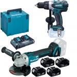 MAKITA DDF458Z + DGA504Z  Masina de gaurit si insurubat Li-Ion, 18V, 91Nm + Polizor unghiular brushless, Li-Ion, 18V + 198830-2 Kit acumulatori 18 V, 3 Ah (MAKPAC + BL1830Bx4 + DC18RD)