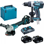 MAKITA DDF458Z + DGA504Z Masina de gaurit si insurubat Li-Ion, 18V, 91Nm + Polizor unghiular brushless, Li-Ion, 18V + 198844-1 Kit acumulatori 18 V, 5 Ah (MAKPAC + BL1850Bx3 + DC18RD)