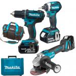 MAKITA DDF482RFEX1 Masina de gaurit si insurubat cu 3 acumulatori Li-Ion, 18V, 3Ah, 62Nm + DTD154Z Masina de insurubat cu impact brushless Li-Ion 18V, 175Nm + DGA504Z Polizor unghiular brushless + Geanta textil 