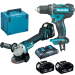 MAKITA DDF482Z + DGA504Z Masina de gaurit si insurubat Li-Ion, 18V, 54 Nm + Polizor unghiular brushless, Li-Ion, 18V + 198844-1 Kit acumulatori 18 V, 5 Ah (MAKPAC + BL1850Bx3 + DC18RD)