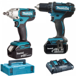 MAKITA DDF482Z Masina de gaurit si insurubat Li-Ion, 18V, 62 Nm (SOLO) + DTW190Z Masina de insurubat cu impact Li-Ion, 18V, 190Nm (SOLO) + Kit acumulatori 18 V, 5 Ah (MAKPAC1 + BL1850Bx2 + DC18RD)