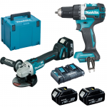 MAKITA DDF484Z + DGA504Z Masina de gaurit si insurubat brushless, Li-Ion, 18V, 54Nm + Polizor unghiular brushless, Li-Ion, 18V + 198844-1 Kit acumulatori 18 V, 5 Ah (MAKPAC + BL1850Bx3 + DC18RD)