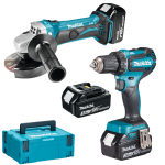 MAKITA DDF485RF3J Masina de gaurit si insurubat brushless cu 3 acumulatori Li-Ion, 18V, 3Ah, 50Nm + Makpac + DGA452Z Polizor unghiular Li-Ion, 18V